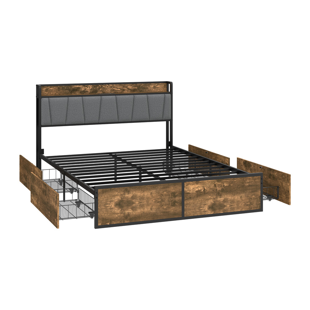 Metal Bed Frame Storage Headboard 208x141.5x104.5cm