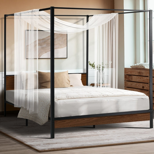 Metal Canopy Bed Frame Platform Design - Queen Size