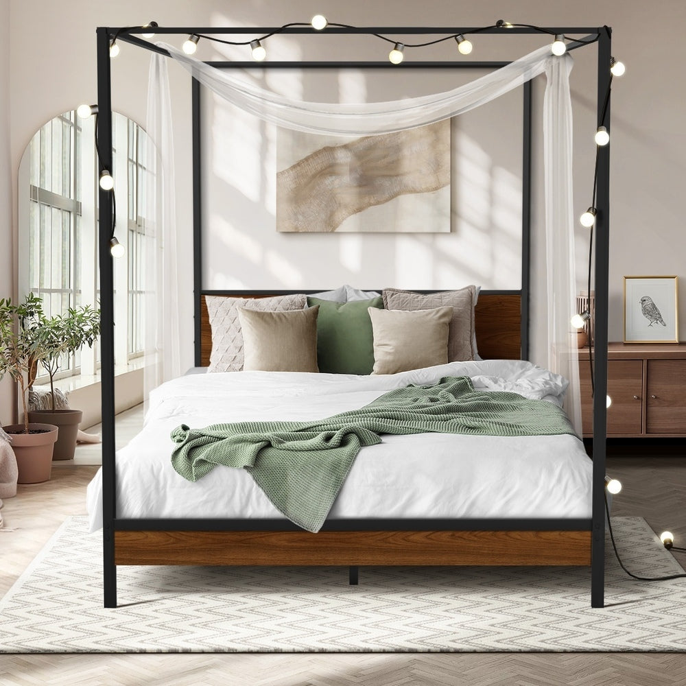 Metal Canopy Bed Frame Platform Design - Queen Size