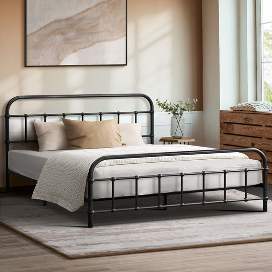Railing Style Metal Bed Frame with Black Steel