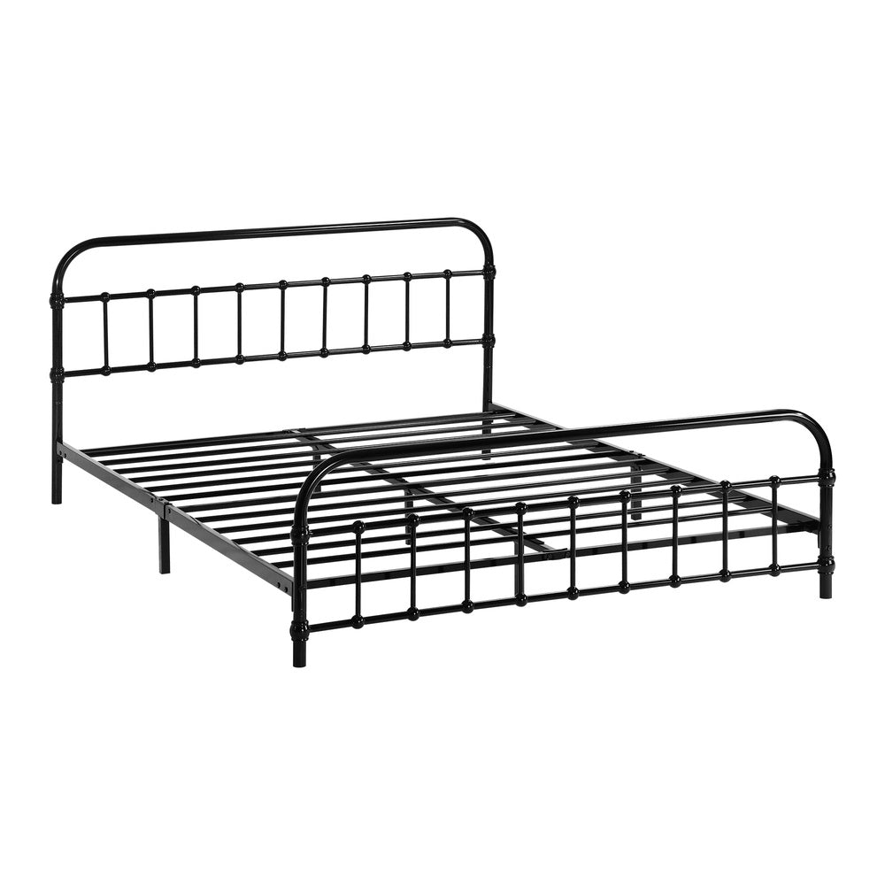 Railing Style Metal Bed Frame with Black Steel