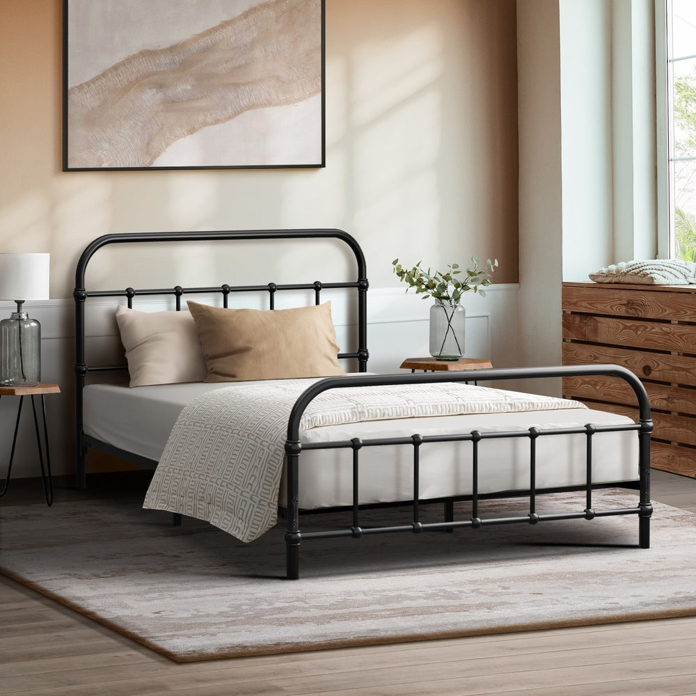 Railing Style Metal Bed Frame with Black Steel