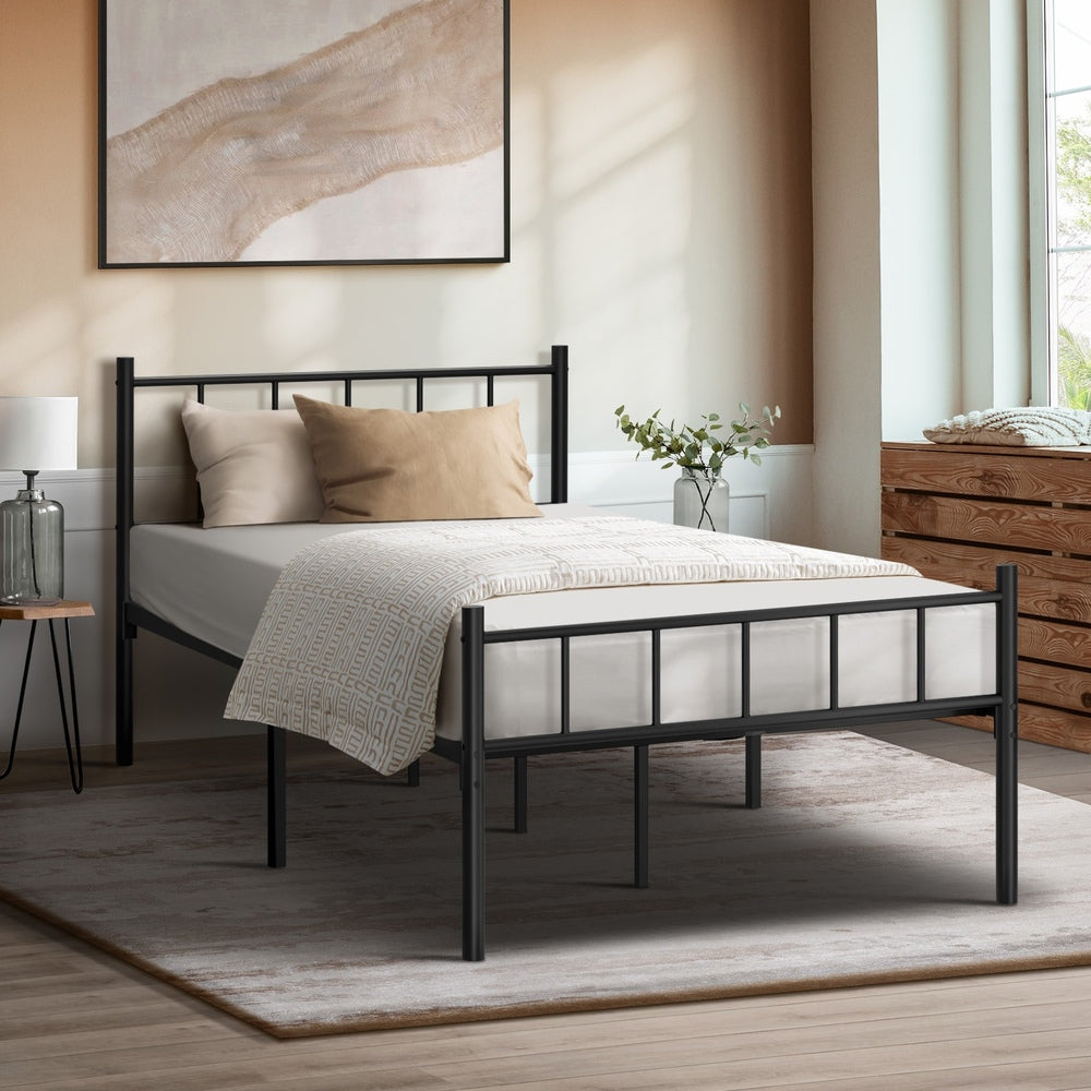 Double/King Single/Queen Metal Bed Frame Platform Black Steel Base Design for Bedroom