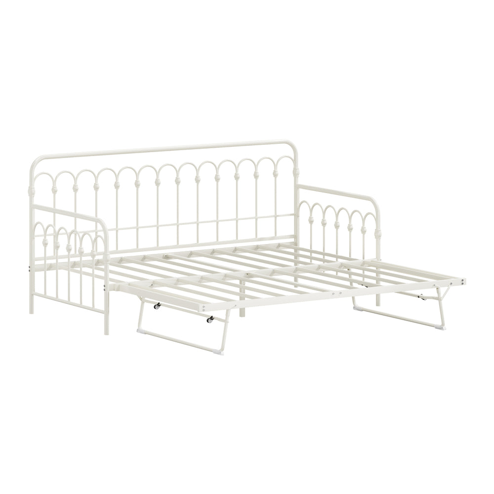 Beige Trundle Bed Frame Daybed Single Size Base Metal