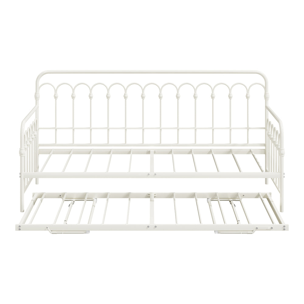 Beige Trundle Bed Frame Daybed Single Size Base Metal