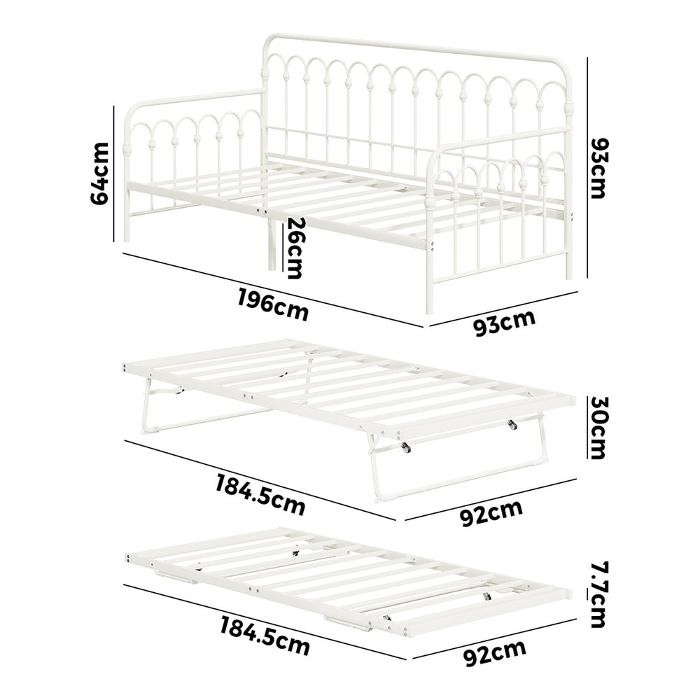 Beige Trundle Bed Frame Daybed Single Size Base Metal