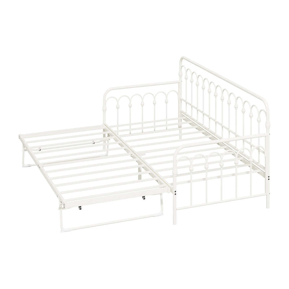 Beige Trundle Bed Frame Daybed Single Size Base Metal