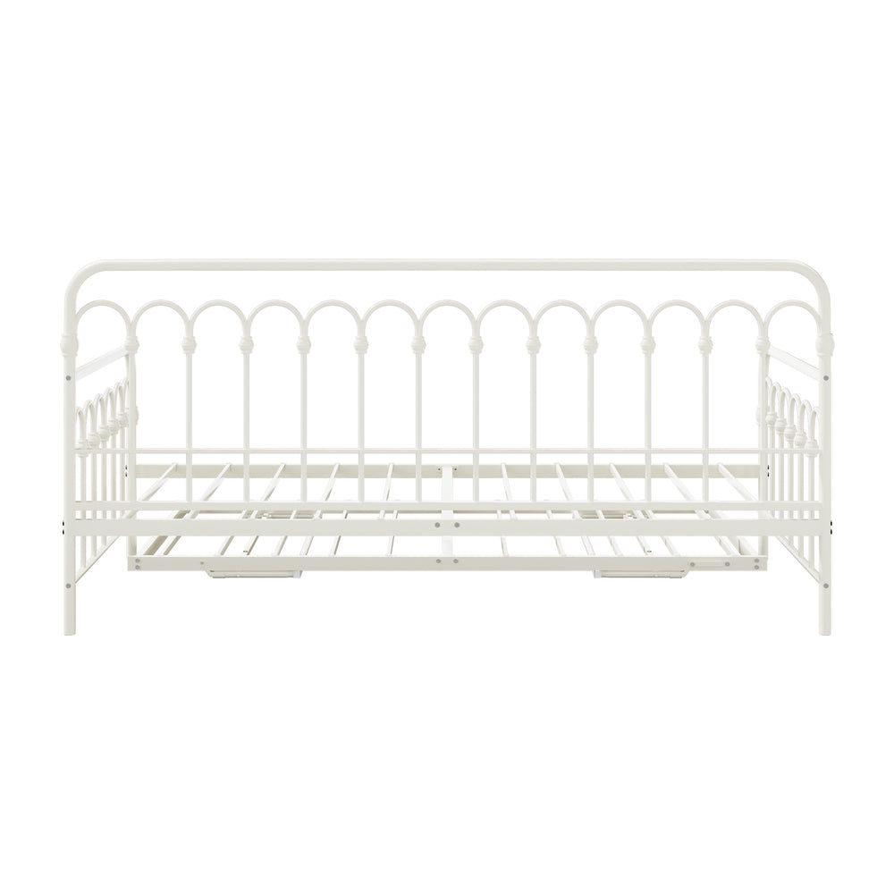 Beige Trundle Bed Frame Daybed Single Size Base Metal
