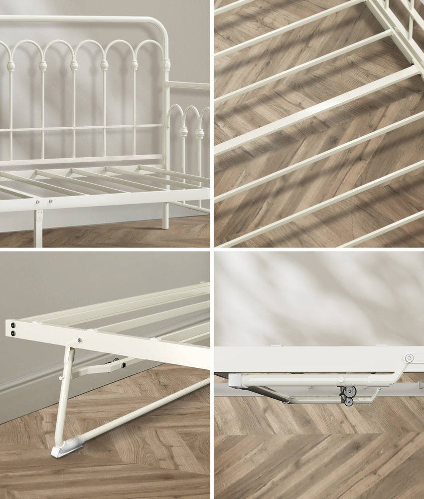 Beige Trundle Bed Frame Daybed Single Size Base Metal