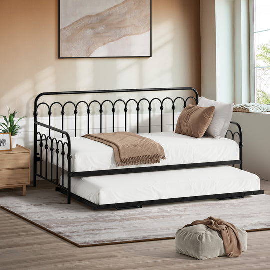 Trundle Bed Frame Daybed Metal Base Black Single