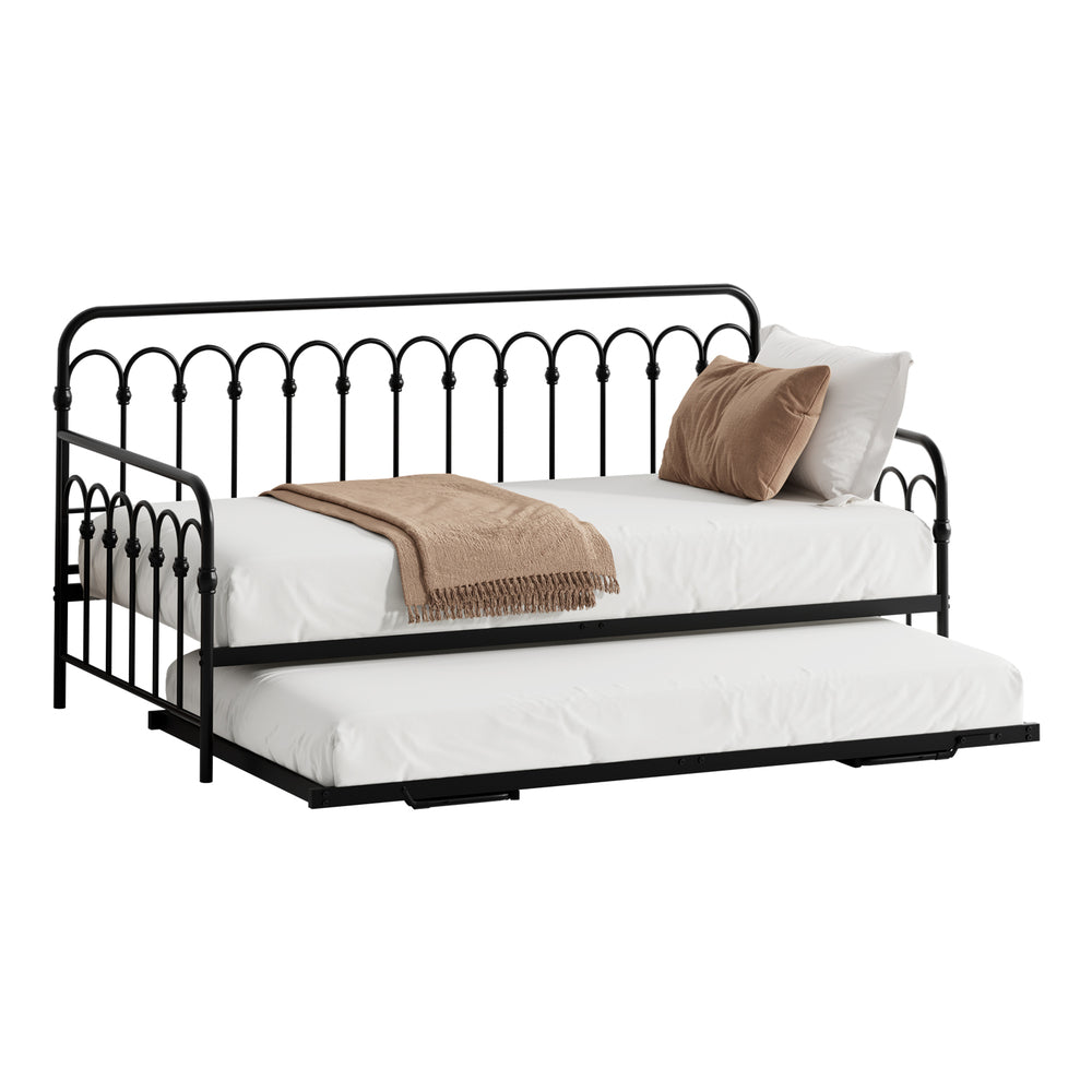 Trundle Bed Frame Daybed Metal Base Black Single