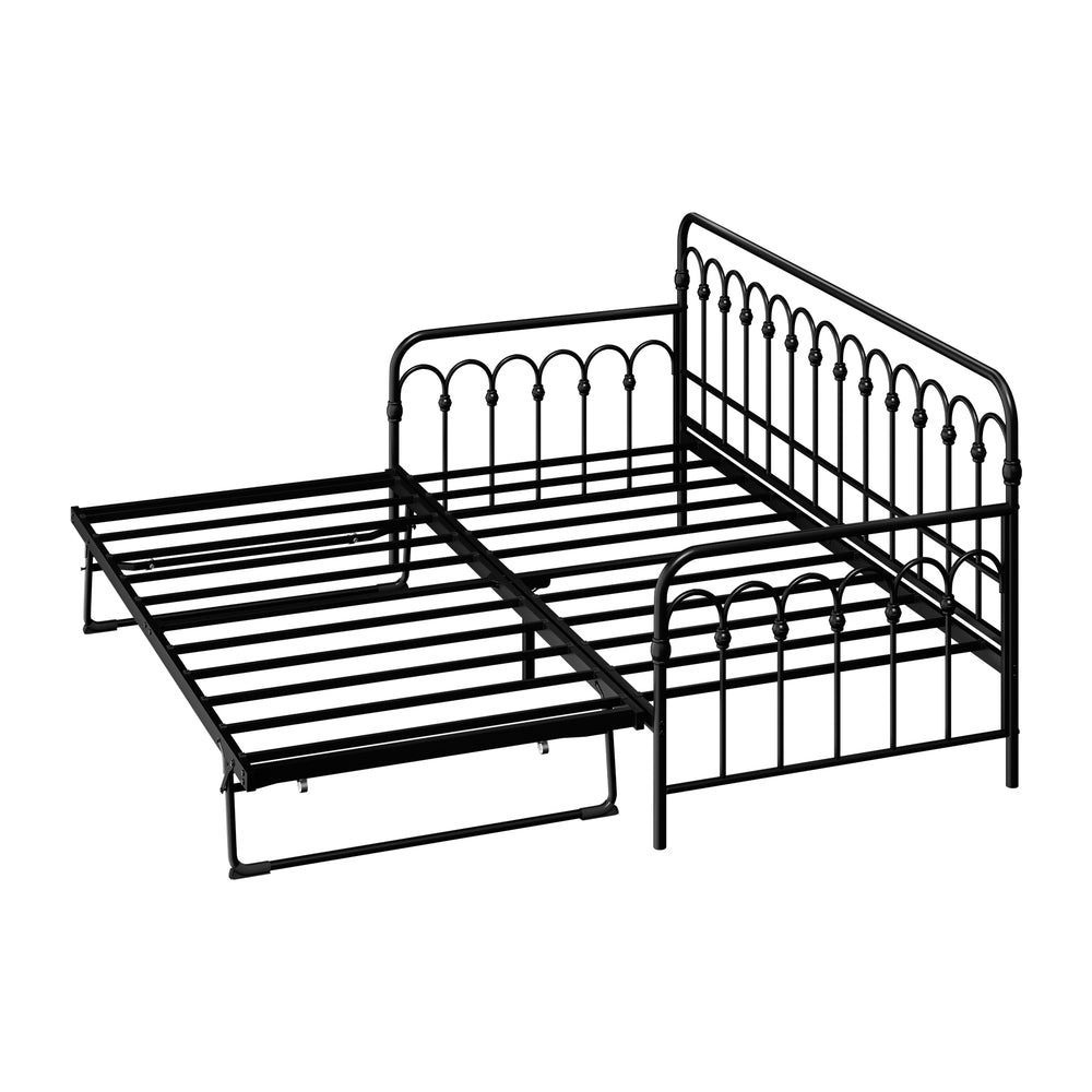 Trundle Bed Frame Daybed Metal Base Black Single