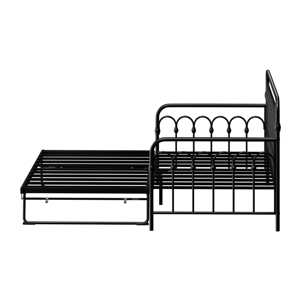 Trundle Bed Frame Daybed Metal Base Black Single