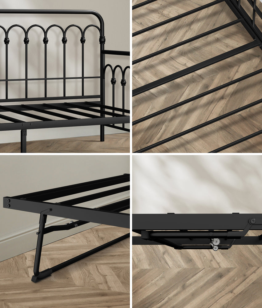 Trundle Bed Frame Daybed Metal Base Black Single
