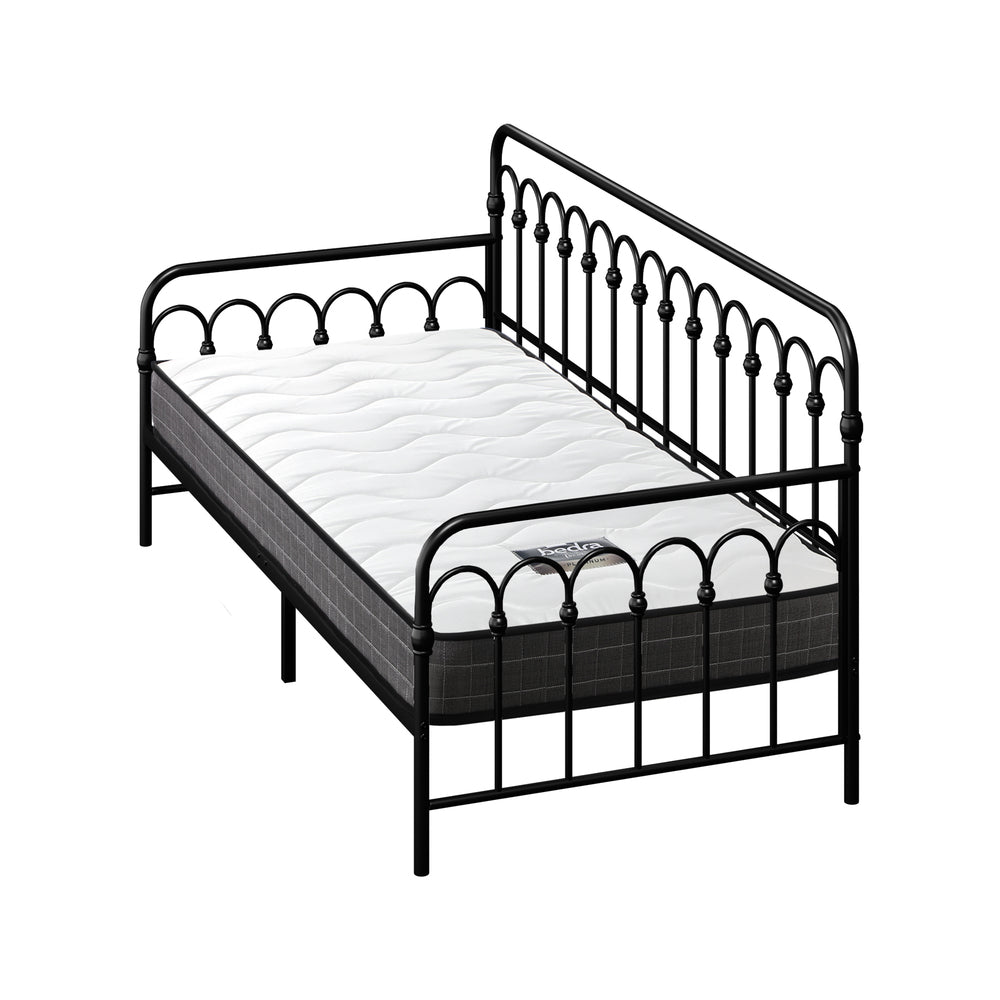 Metal Daybed Frame Single Sofa Bed with 13cm Mattress - Black & Beige