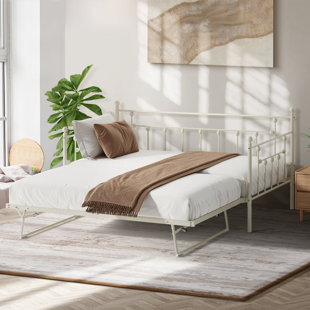 Trundle Bed Frame Single Size Metal 2x Single Beds