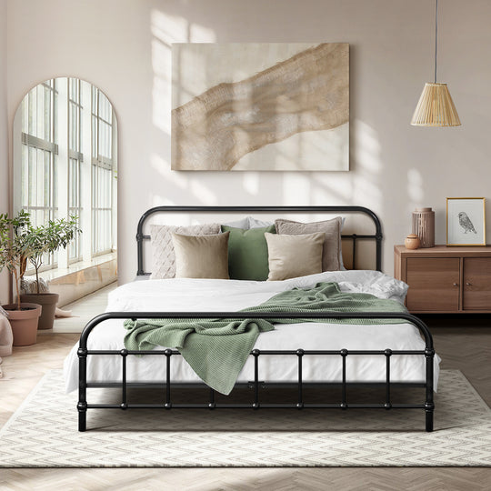 Double Metal Bed Frame Black Platform Base | Simpledeals