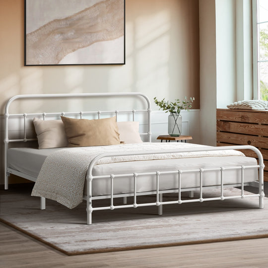 Bed Frame Metal Bed Base Double Size Bed Platform White