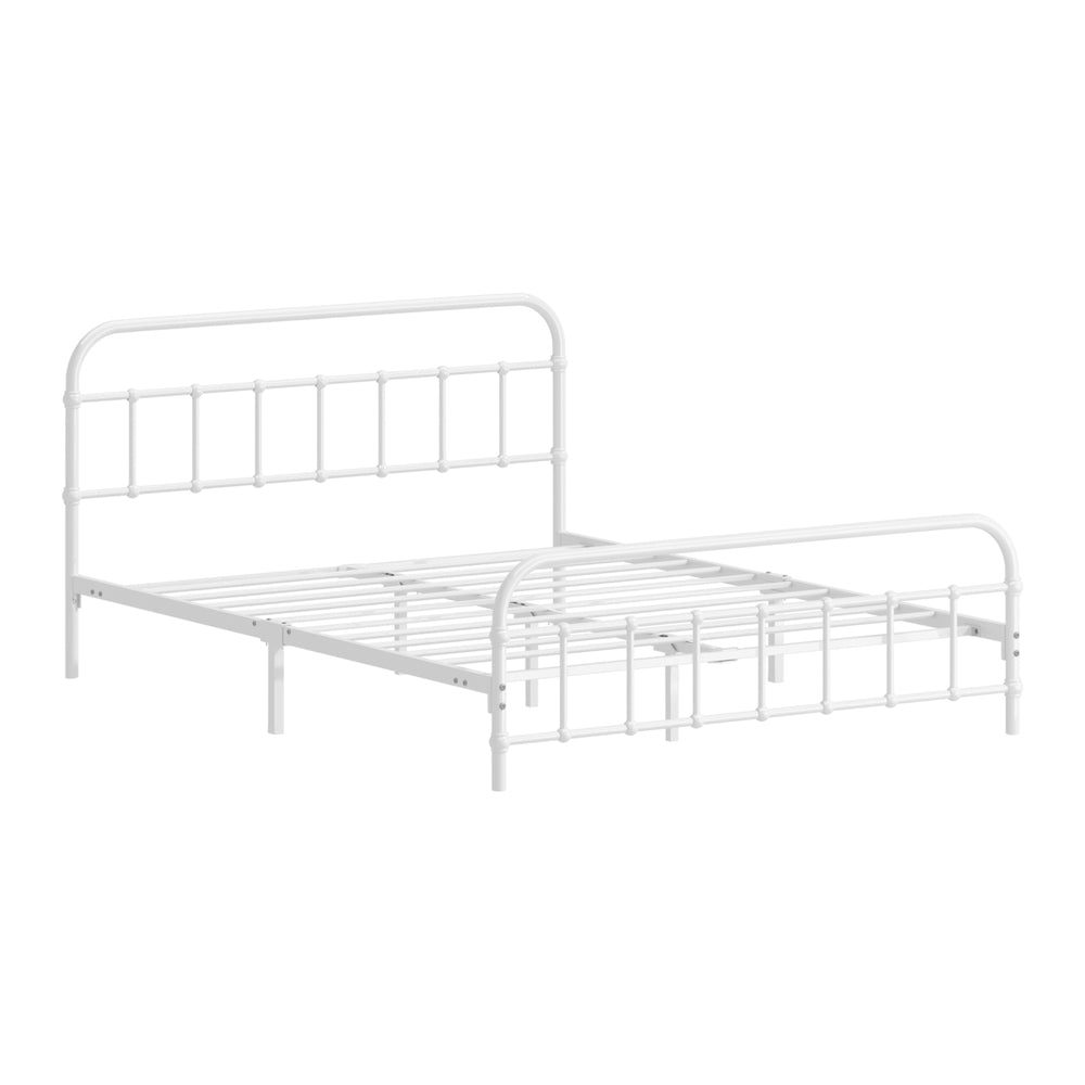 Double Metal Bed Frame Platform White Steel Design for Bedroom