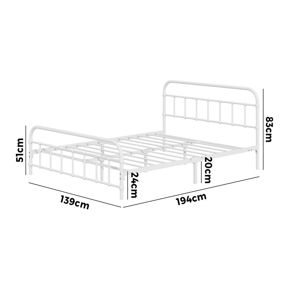 Double Metal Bed Frame Platform White Steel Design for Bedroom