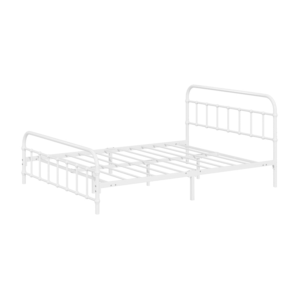 Double Metal Bed Frame Platform White Steel Design for Bedroom