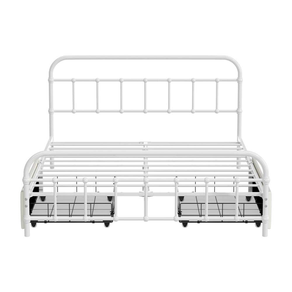 Metal Bed Frame Double Drawers Storage White | Simpledeals