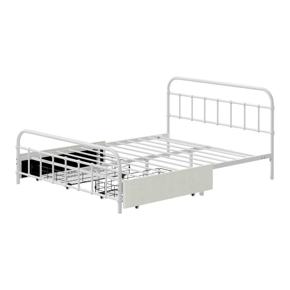 Metal Bed Frame Double Drawers Storage White | Simpledeals