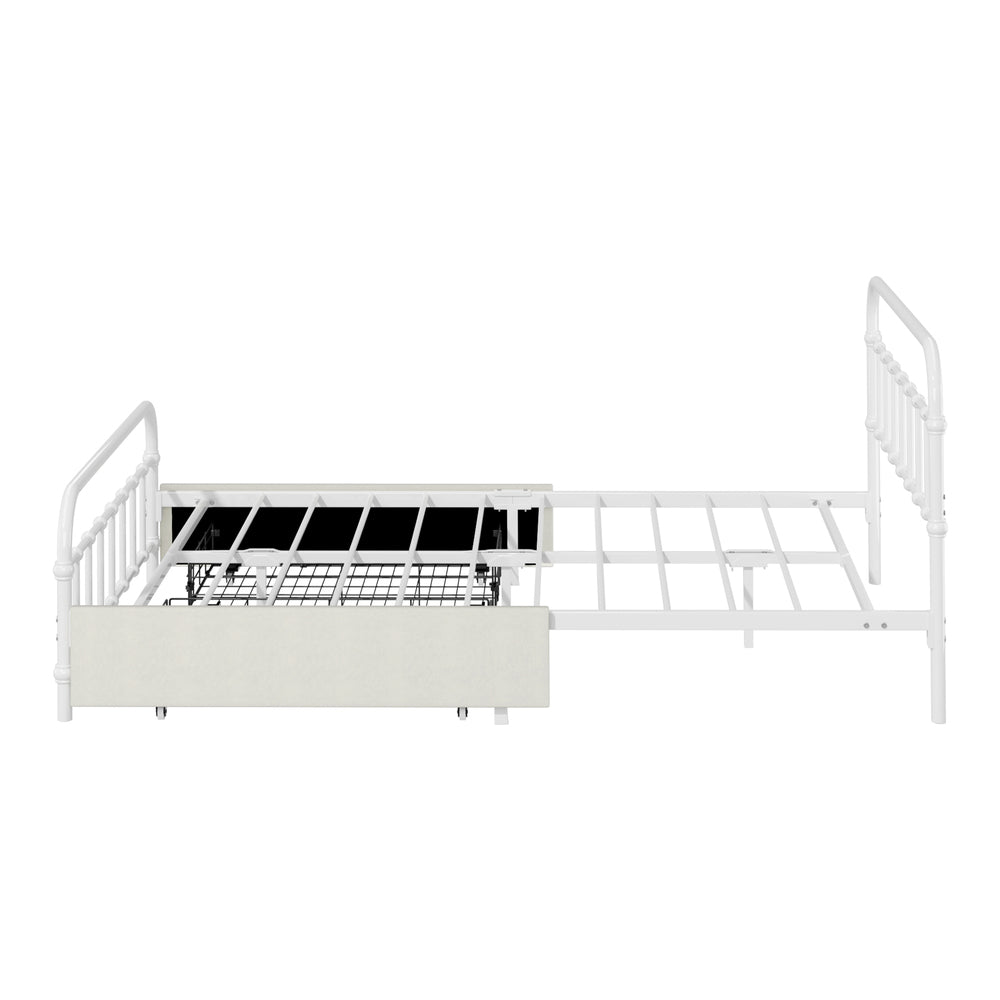 Metal Bed Frame Double Drawers Storage White | Simpledeals