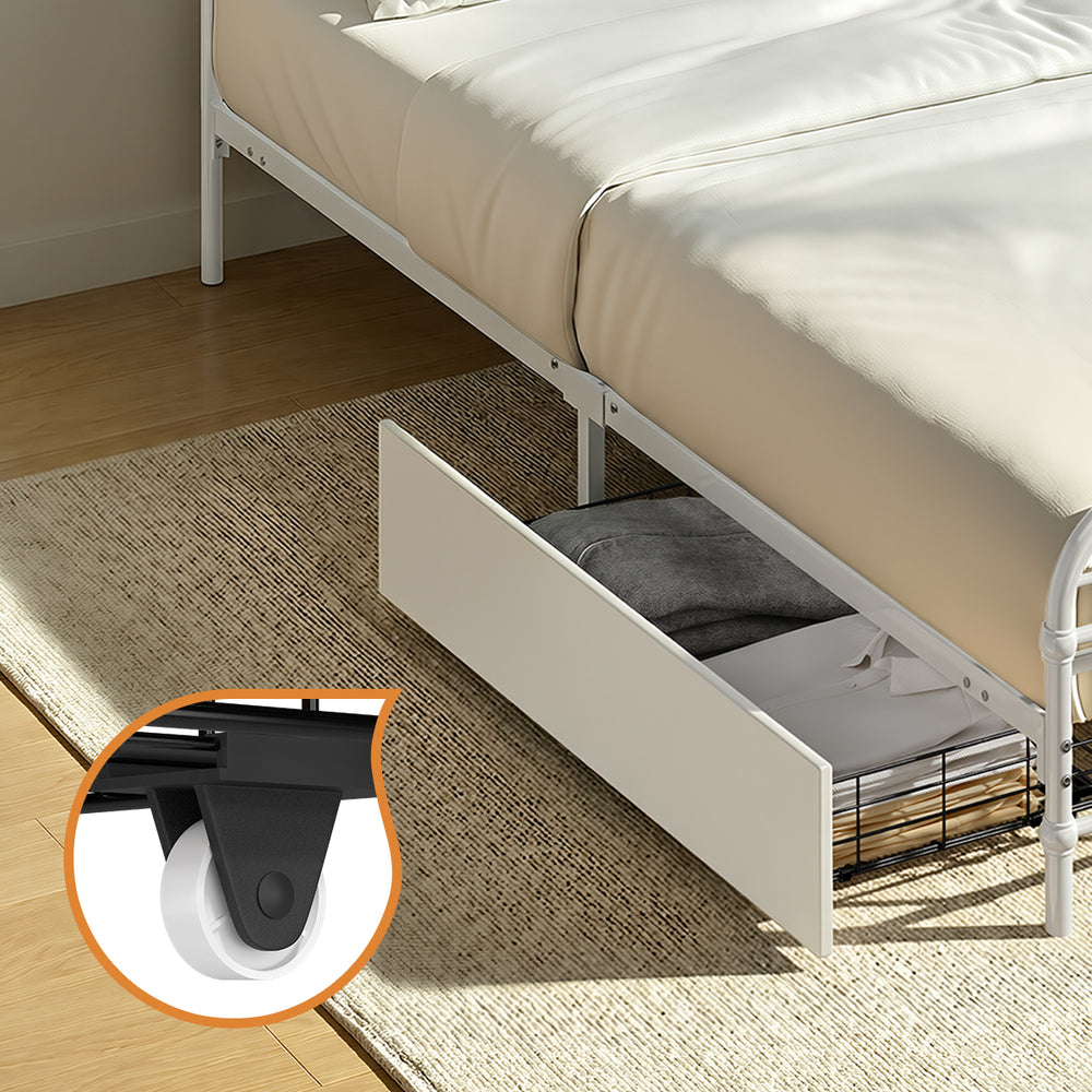 Metal Bed Frame Double Drawers Storage White | Simpledeals