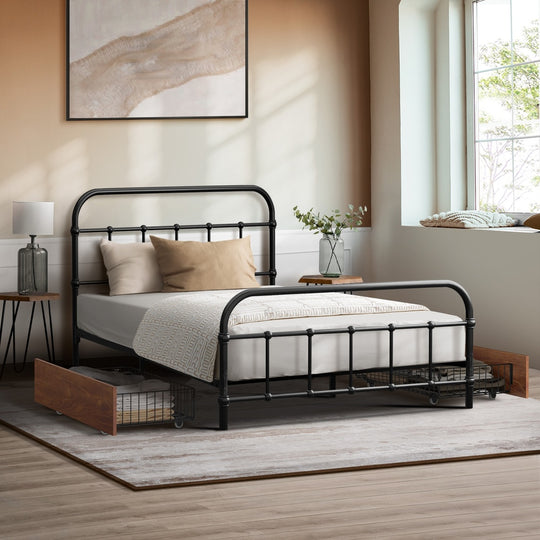 Metal Bed Frame King Single With Drawers 209x108x83cm