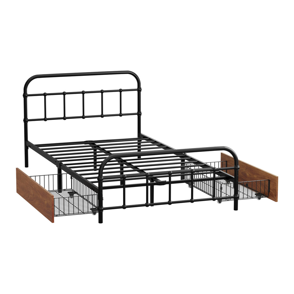 Metal Bed Frame King Single With Drawers 209x108x83cm