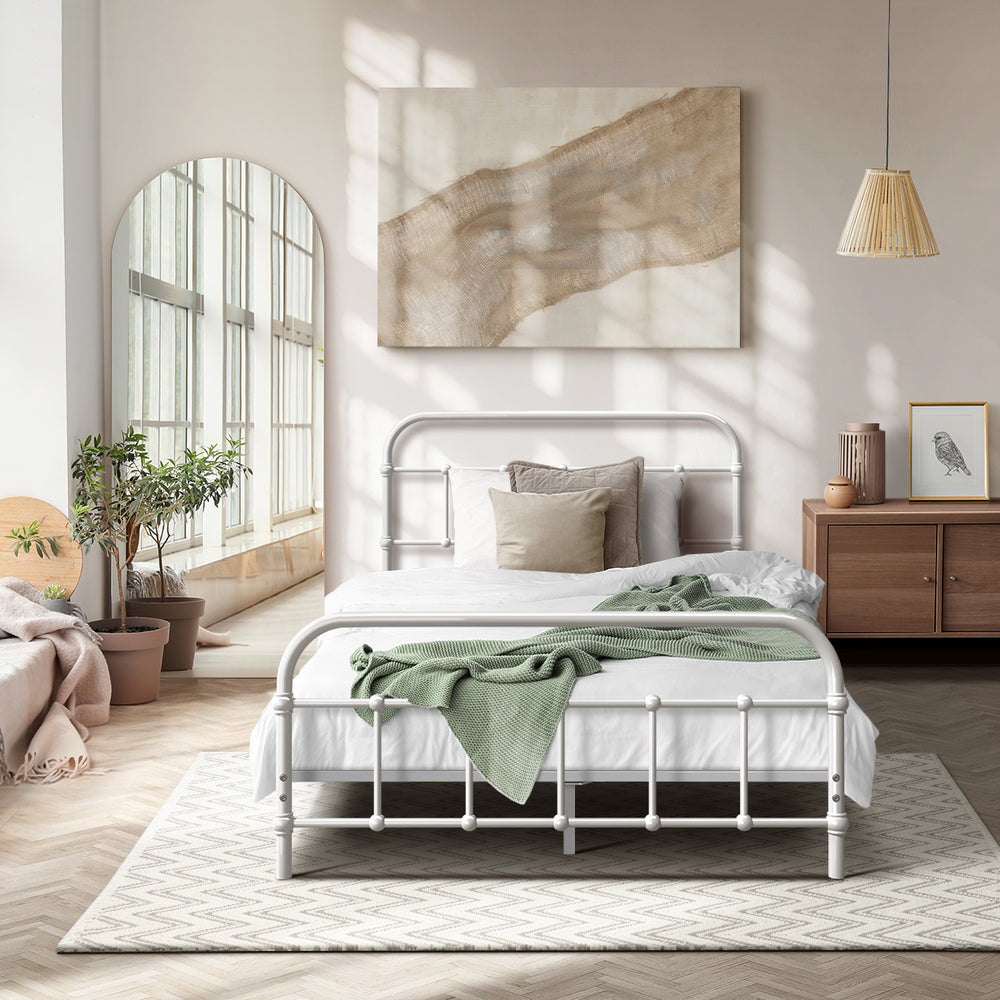 King Single Metal Bed Frame White Platform | Simpledeals