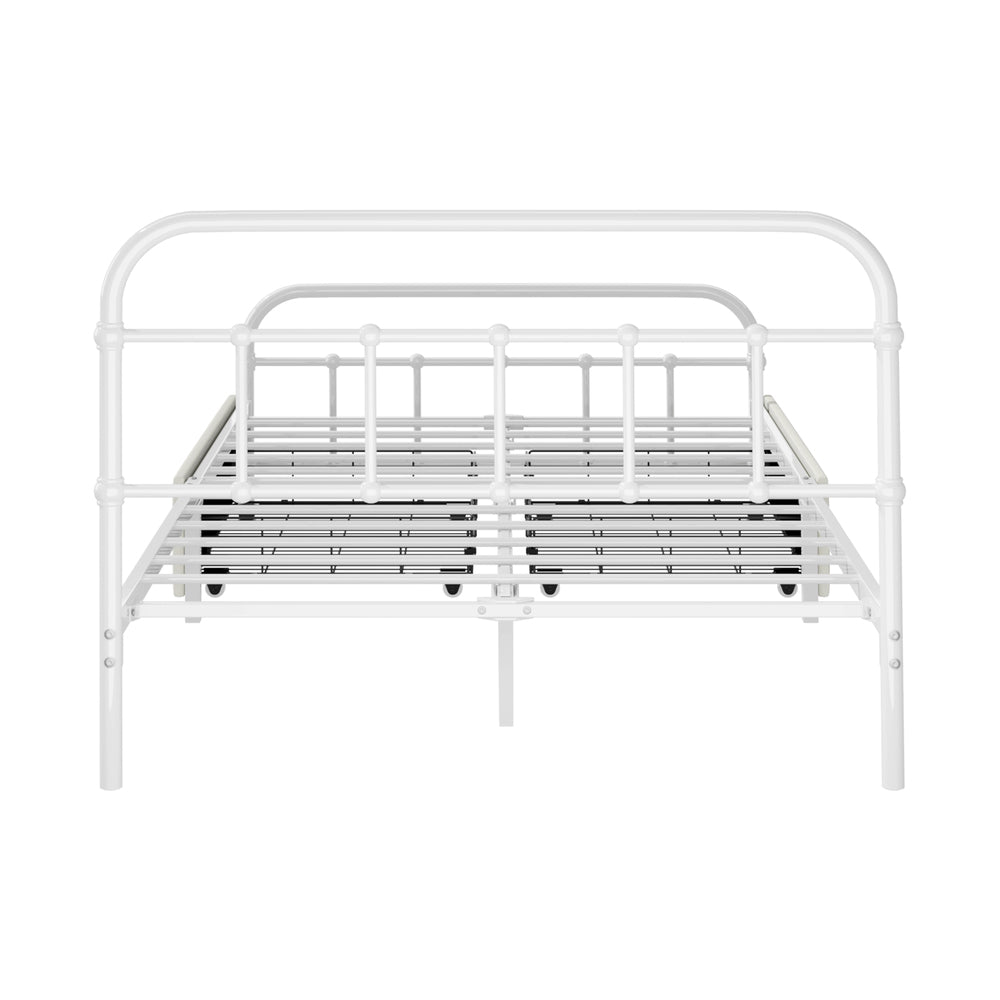 Metal Bed Frame King Single Bed Base with 2 Drawers White