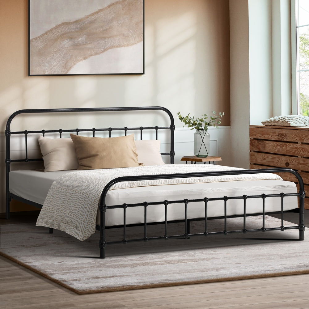 Railing Style Metal Bed Frame with Black Steel
