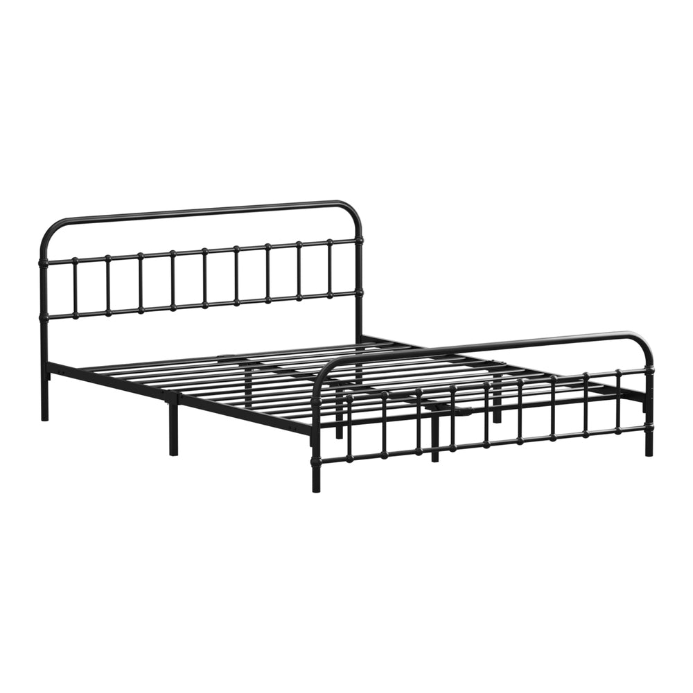 Railing Style Metal Bed Frame with Black Steel