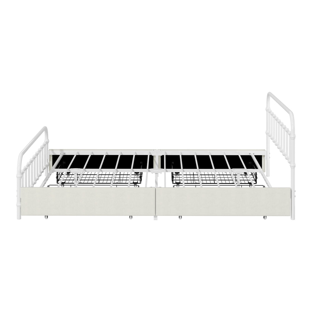 Metal Bed Frame Queen Size Bed Base with 4 Drawers White