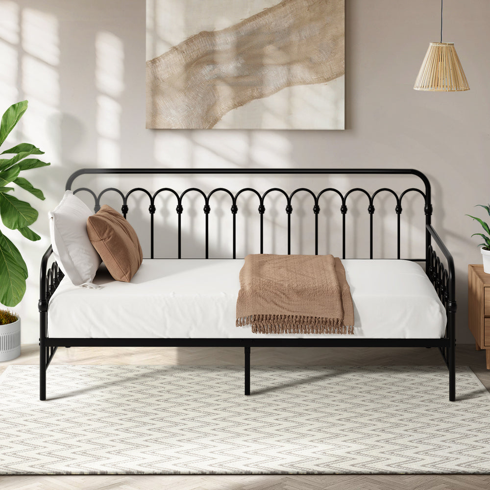 Single Metal Daybed Frame Steel Slat Black | Simpledeals