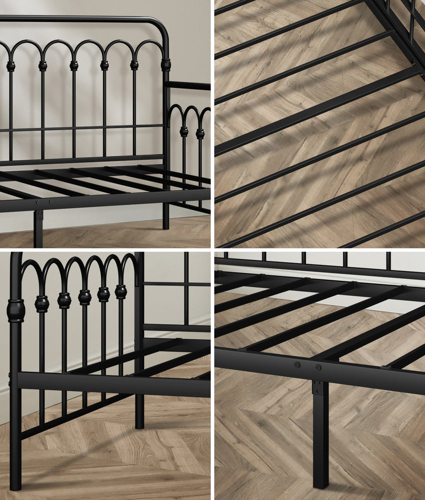 Single Metal Daybed Frame Steel Slat Black | Simpledeals