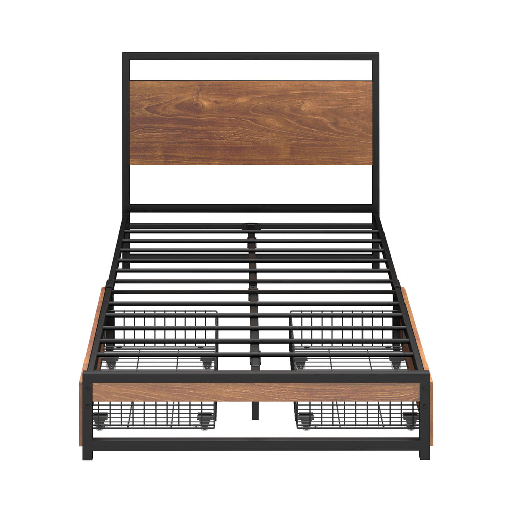 Metal Bed Frame King Single Bed Base Platform 2 Drawers Black
