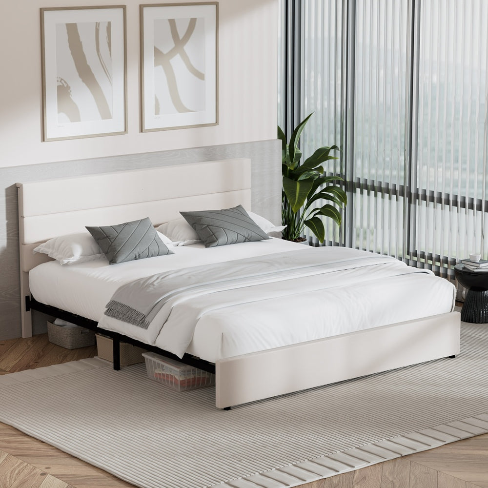 King Size Bed Frame Beige 212x188x100cm