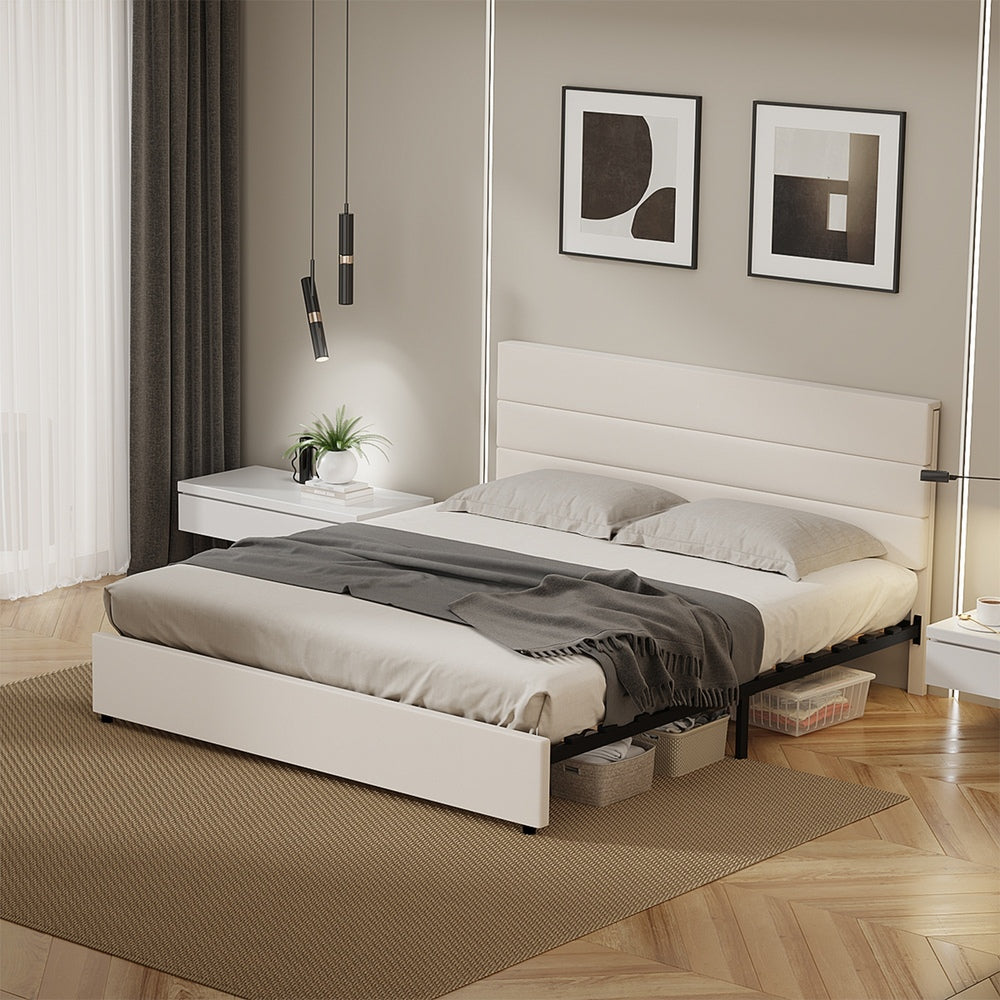 King Size Bed Frame Beige 212x188x100cm