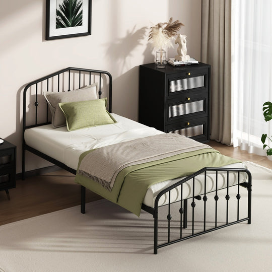 Metal Bed Frame King Single Black 209.5x108x104.5cm