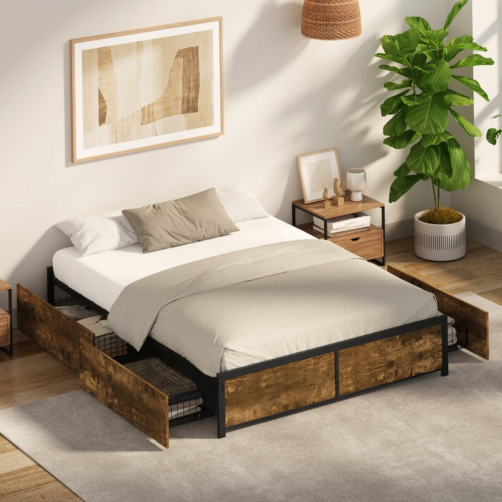 Metal Bed Frame With Storage 194x140x36cm