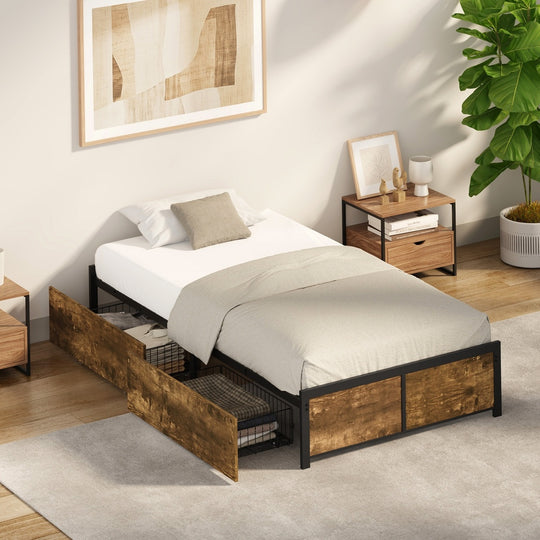 King Single Metal Bed Frame Storage 207x110x36cm