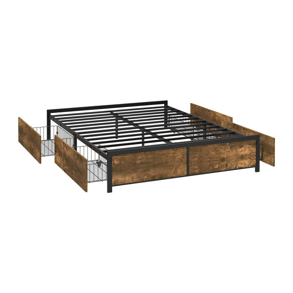 Metal Bed Frame With Storage 207x156x36cm
