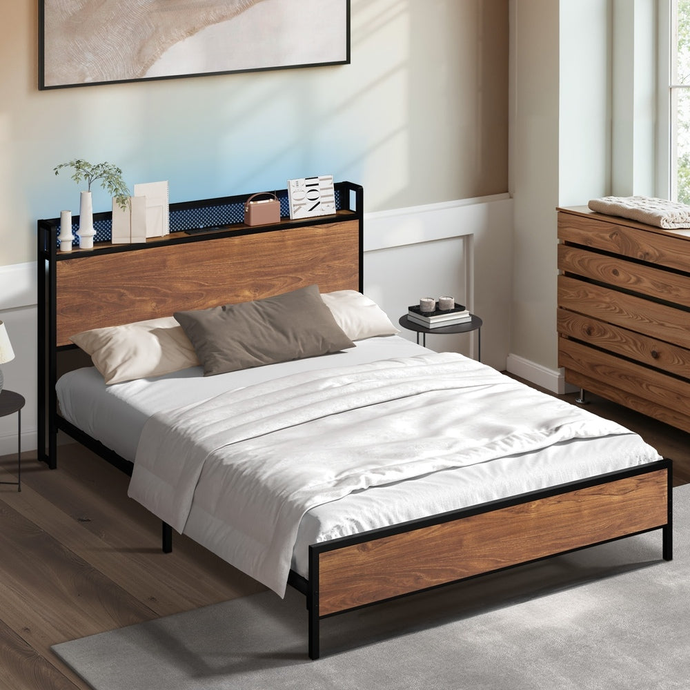 Black Metal LED Double Bed Frame