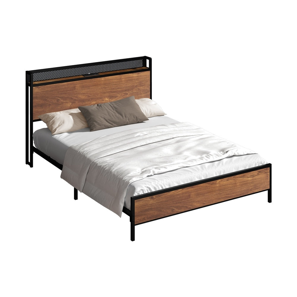 Metal Bed Frame Double & King Size with LED Headboard, USB Charging & Storage Drawers