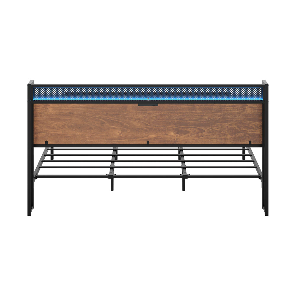LED USB Charge Storage Headboard Metal Bed Frame-Queen Size