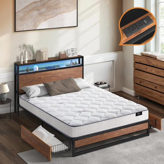 Double LED Bed Frame Storage Drawers USB | Double