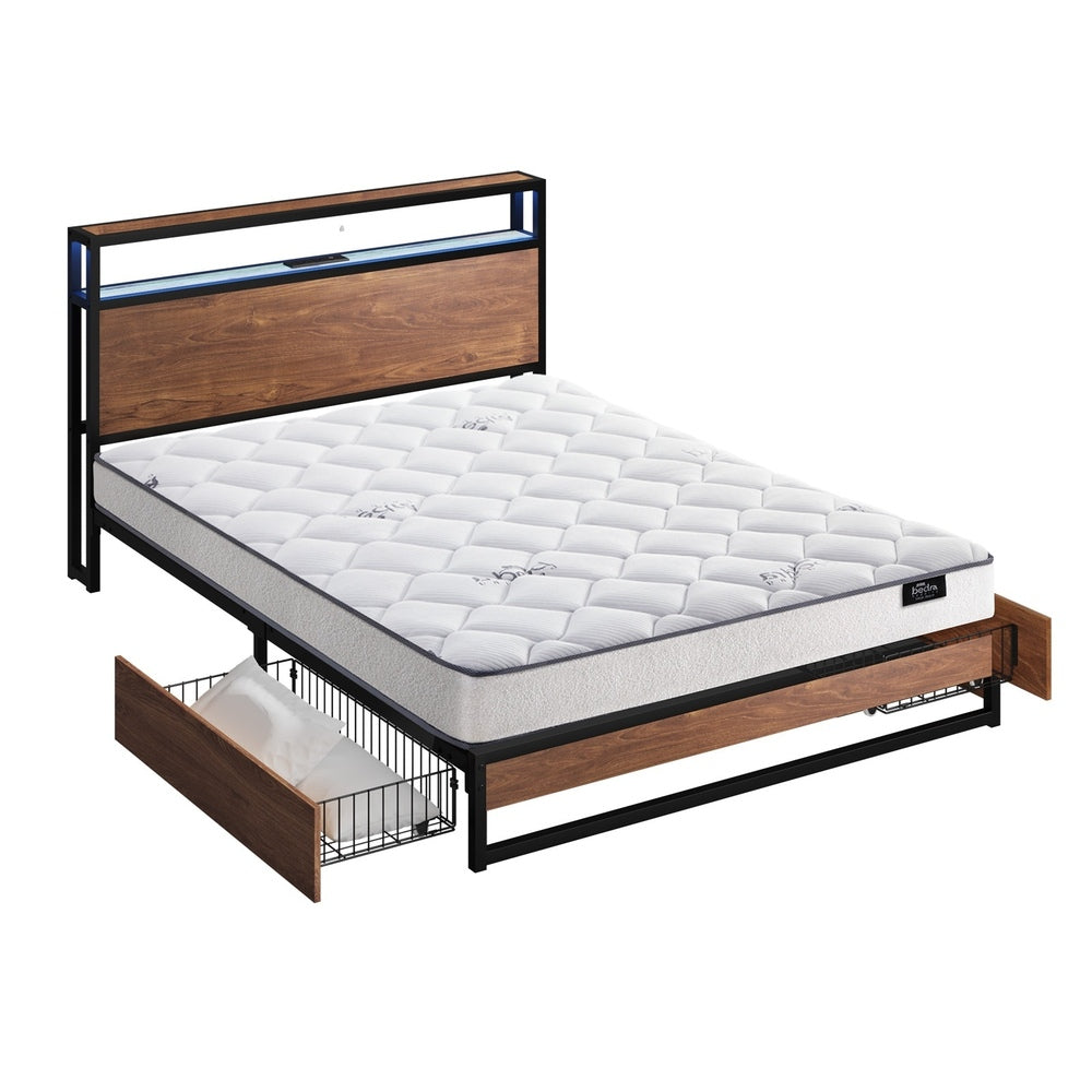 Double LED Bed Frame Storage Drawers USB | Simpledeals